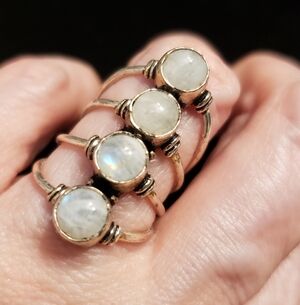 Moonstone & Stamped Silver Ring, NWOT, Sz 6, These Stones Have A Rainbow Inside!